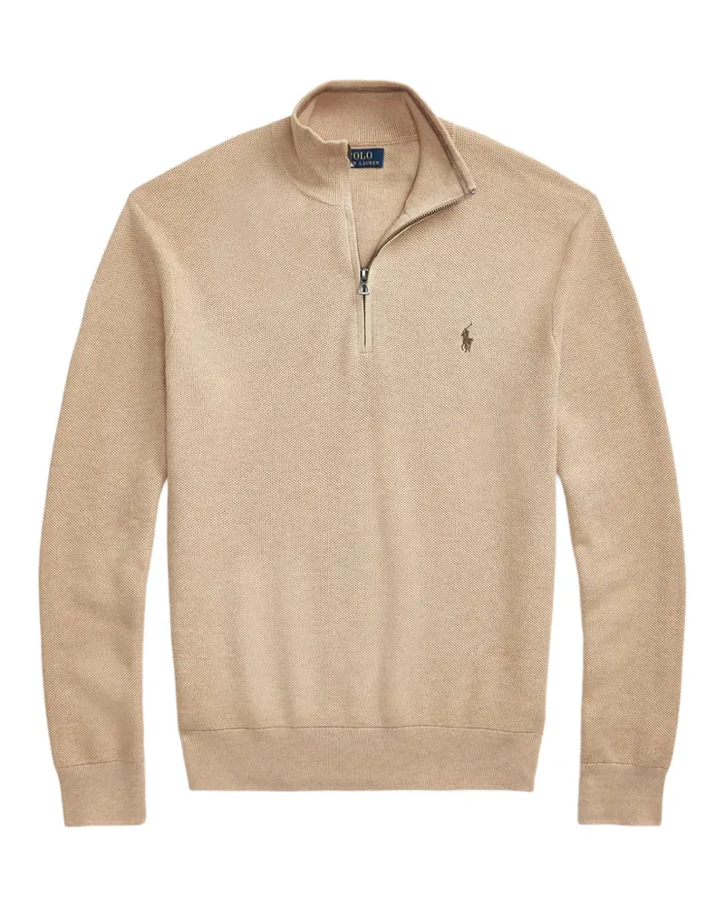 Ralph Lauren Bestickter Pullover mit Viertelreißverschluss - Nude Nude