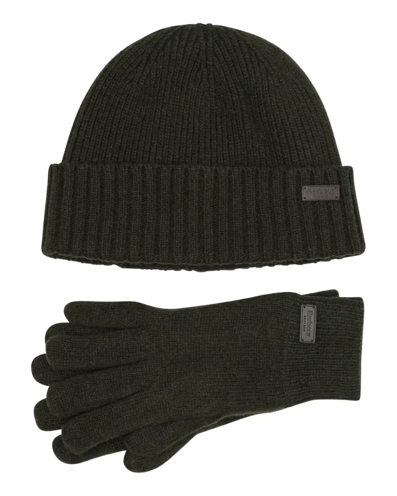 Barbour Set aus gerippter Beanie und Handschuhen - Grün Grün