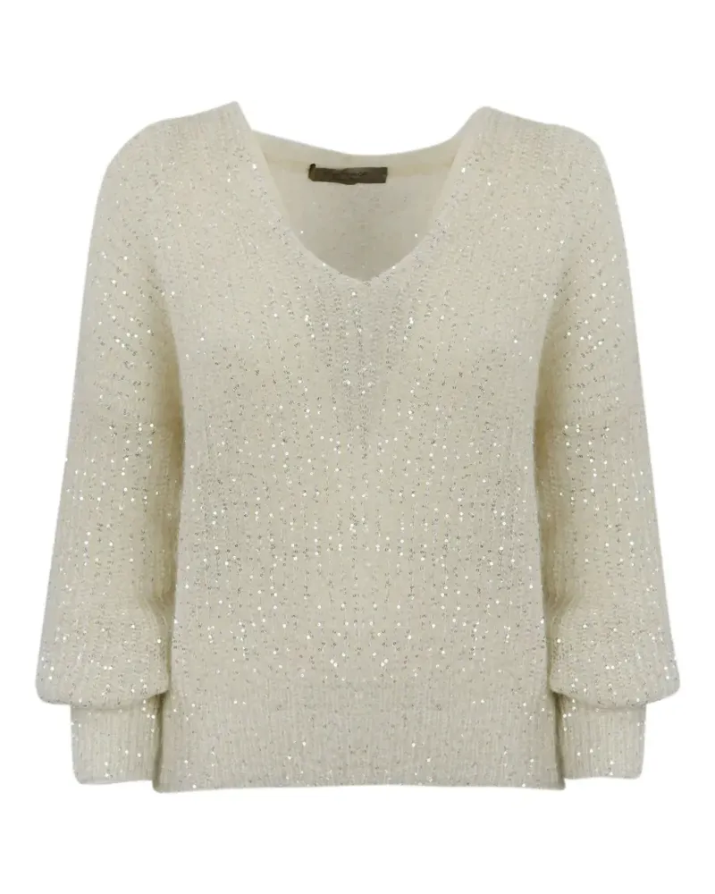 D.EXTERIOR Ballonärmel-Pullover mit Pailletten - Weiß Weiß