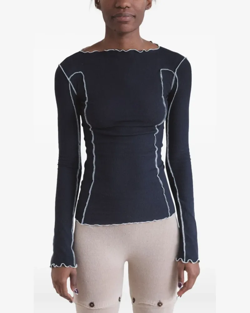 Baserange T-Shirt mit Rüschenborte - Blau Blau
