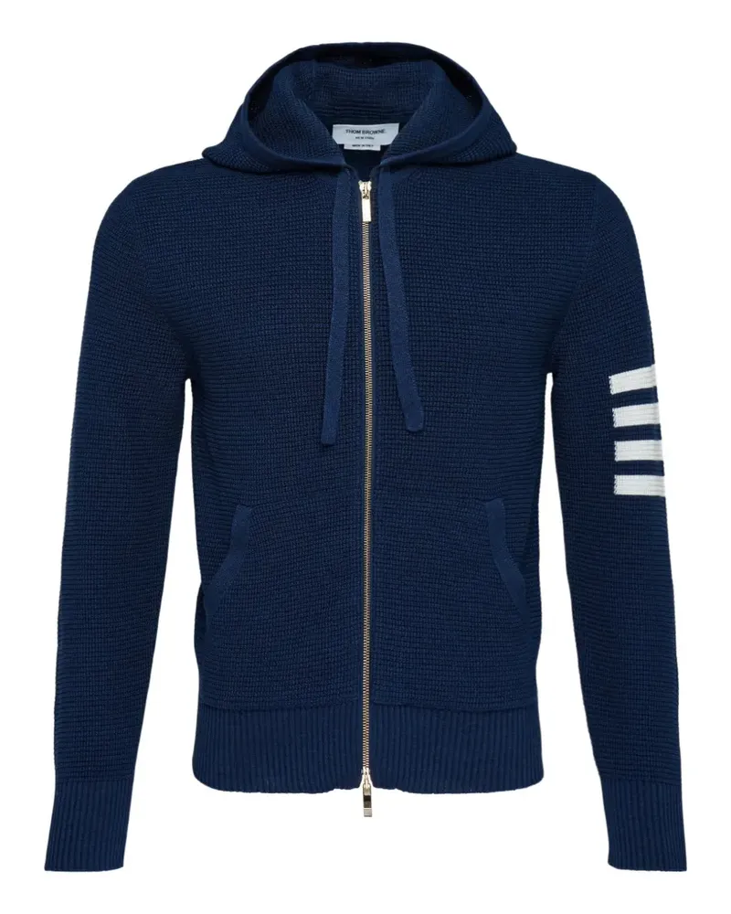 Thom Browne 4-Bar textured-stitch zip-up hoodie - Blau Blau