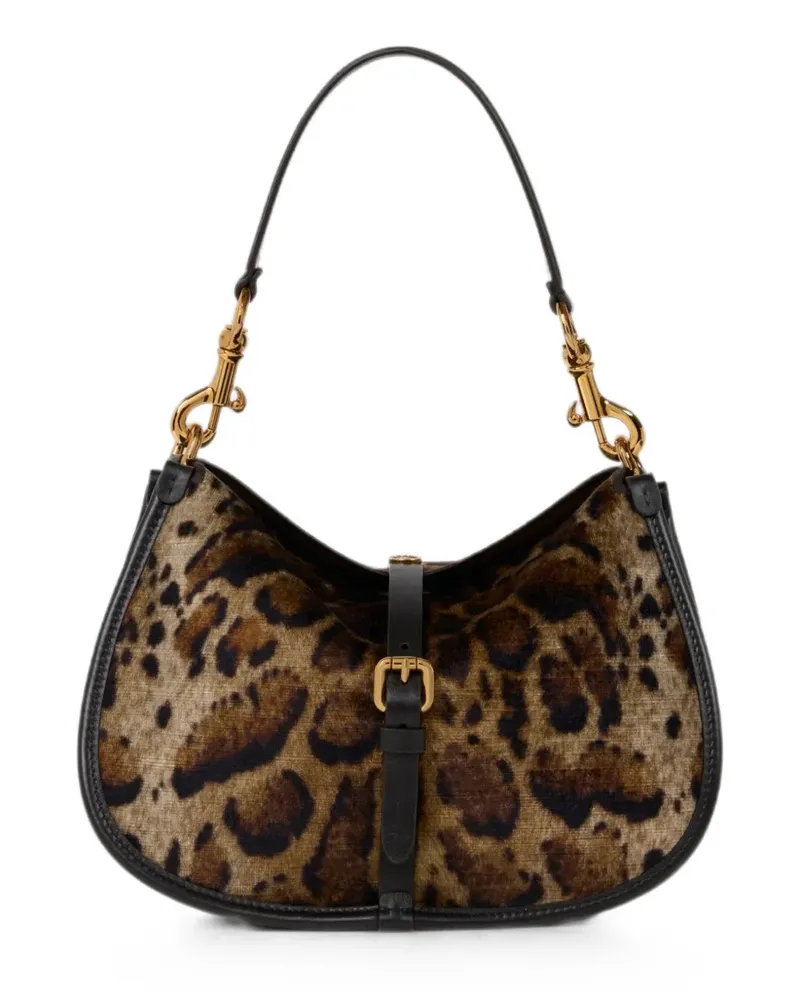 Etro Mittelgroße Ponytasche aus Samt mit Leopardenmotiv - Nude Nude