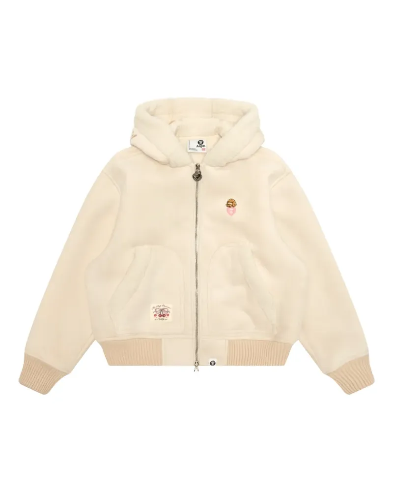 BAPE embroidered-logo hooded jacket - Nude Nude