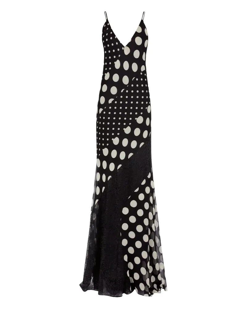Nina Ricci Seiden-Maxikleid mit Polka Dots - Schwarz Schwarz