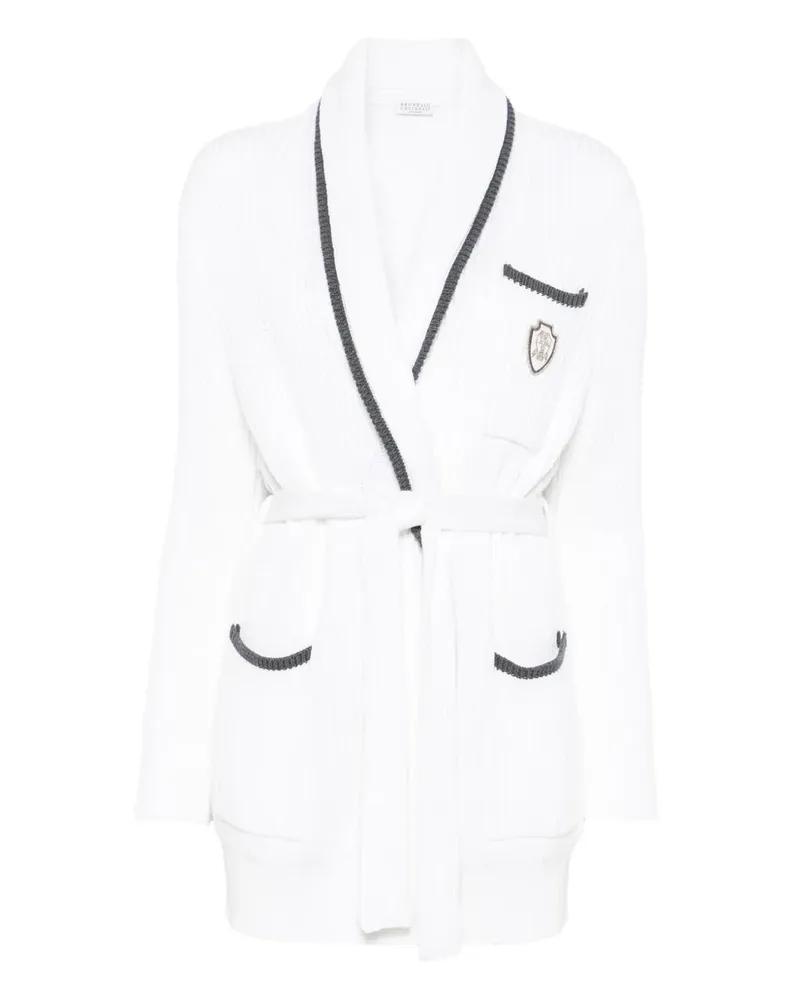 Brunello Cucinelli Cardigan mit Logo-Patch - Weiß Weiß