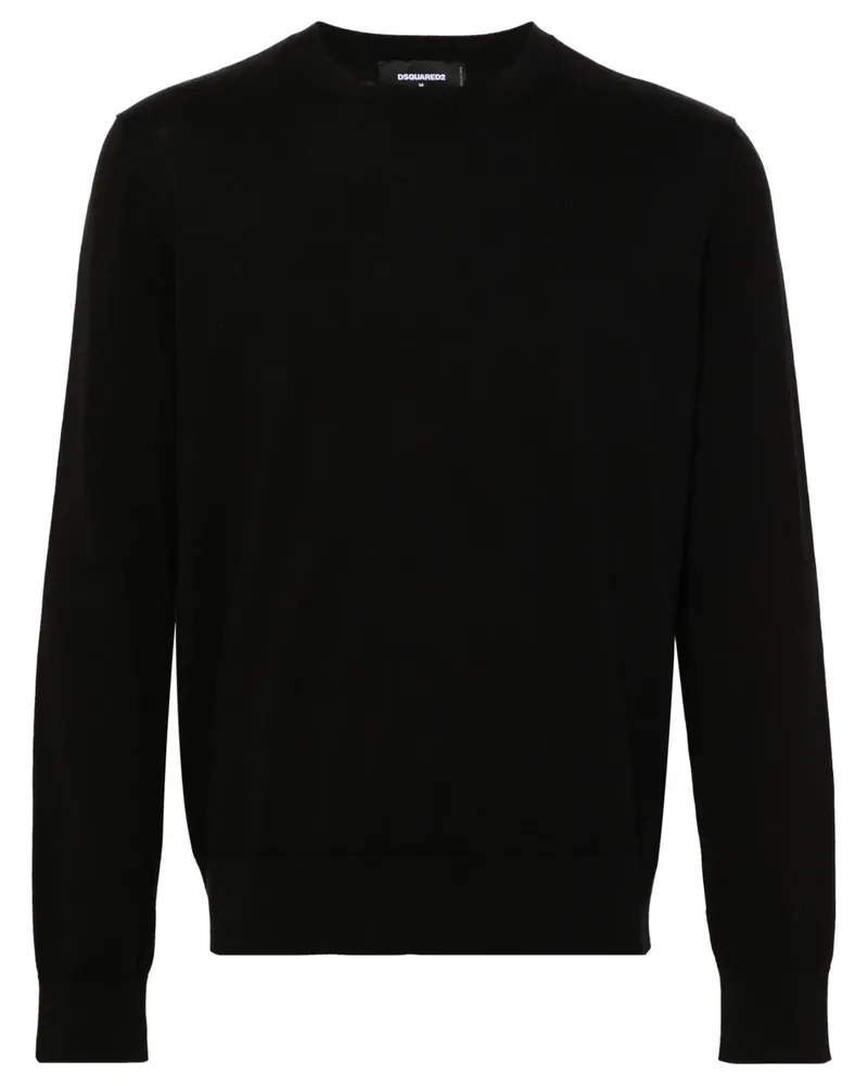 Dsquared2 Fein gestrickter Pullover mit Logo-Schild - Schwarz Schwarz