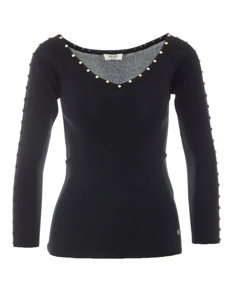 Liu Jo Gestricktes T-Shirt mit Kristallverzierung - Schwarz Schwarz