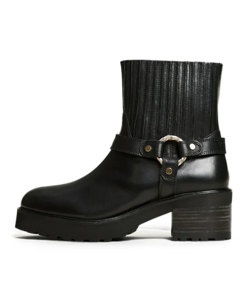 Twin-Set leather short biker boots with ring - Schwarz Schwarz