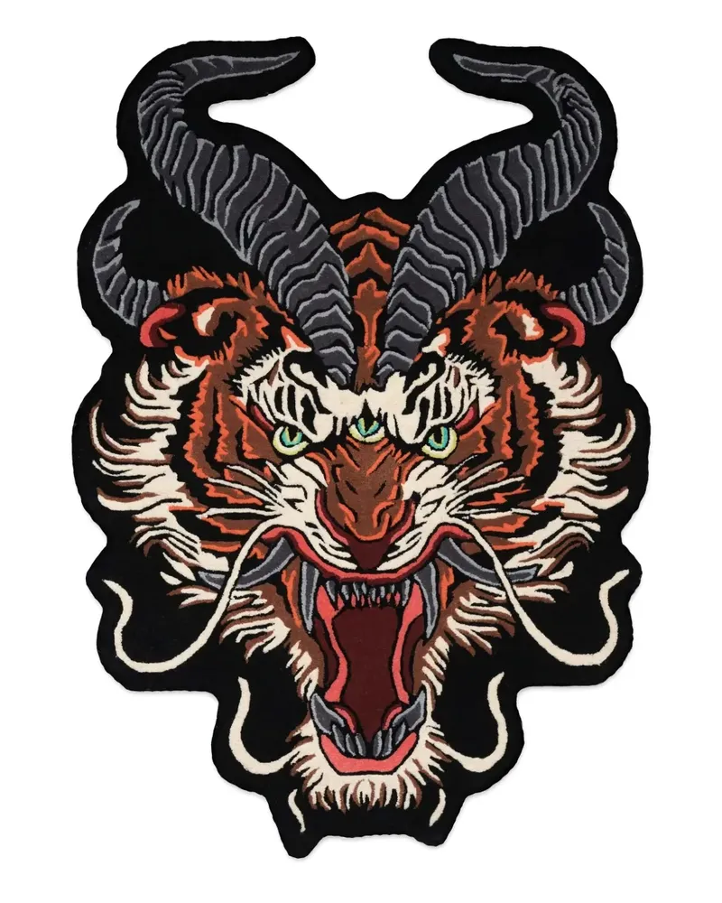 maharishi Bestickter Tigerkopf-Patch - Schwarz Schwarz