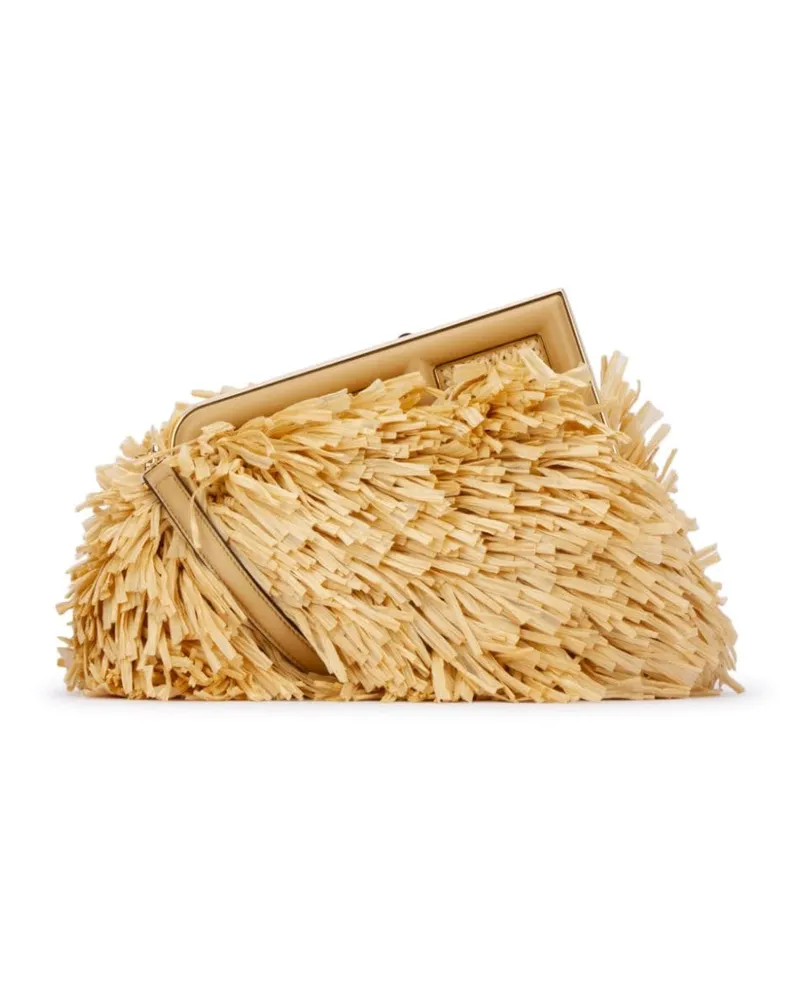 Fendi First Schultertasche aus Bast - Nude Nude