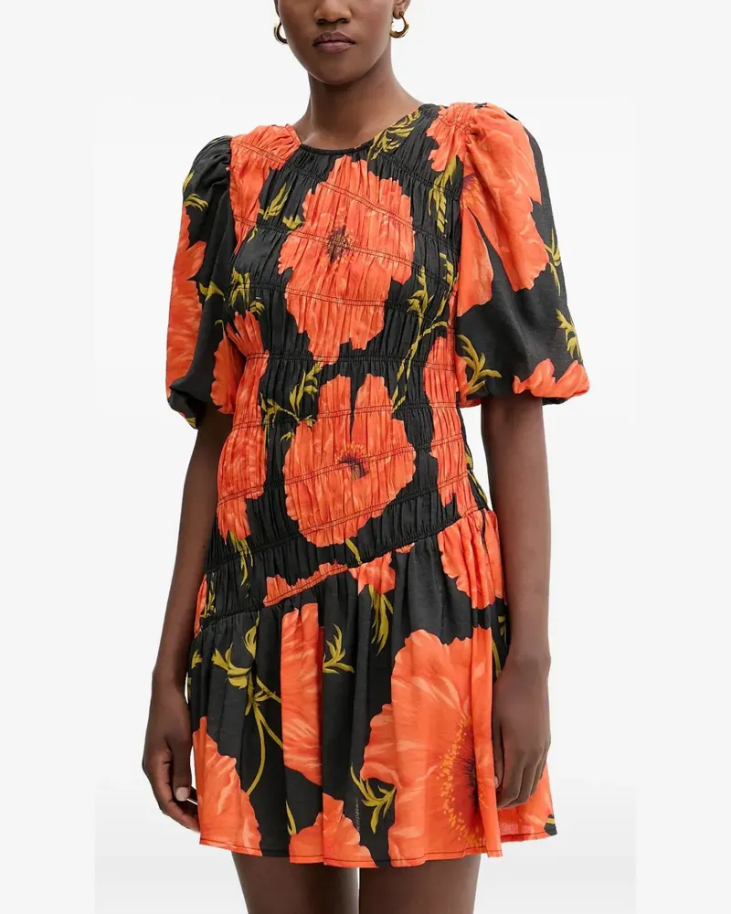 Never Fully Dressed shirred floral midi dress - Schwarz Schwarz