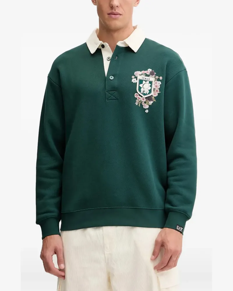 EA7 Ellenbogen-Poloshirt mit Blumen-Print - Grün Grün