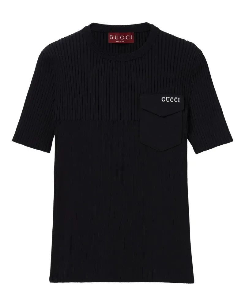 Gucci Geripptes Stricktop mit Brusttasche - Schwarz Schwarz