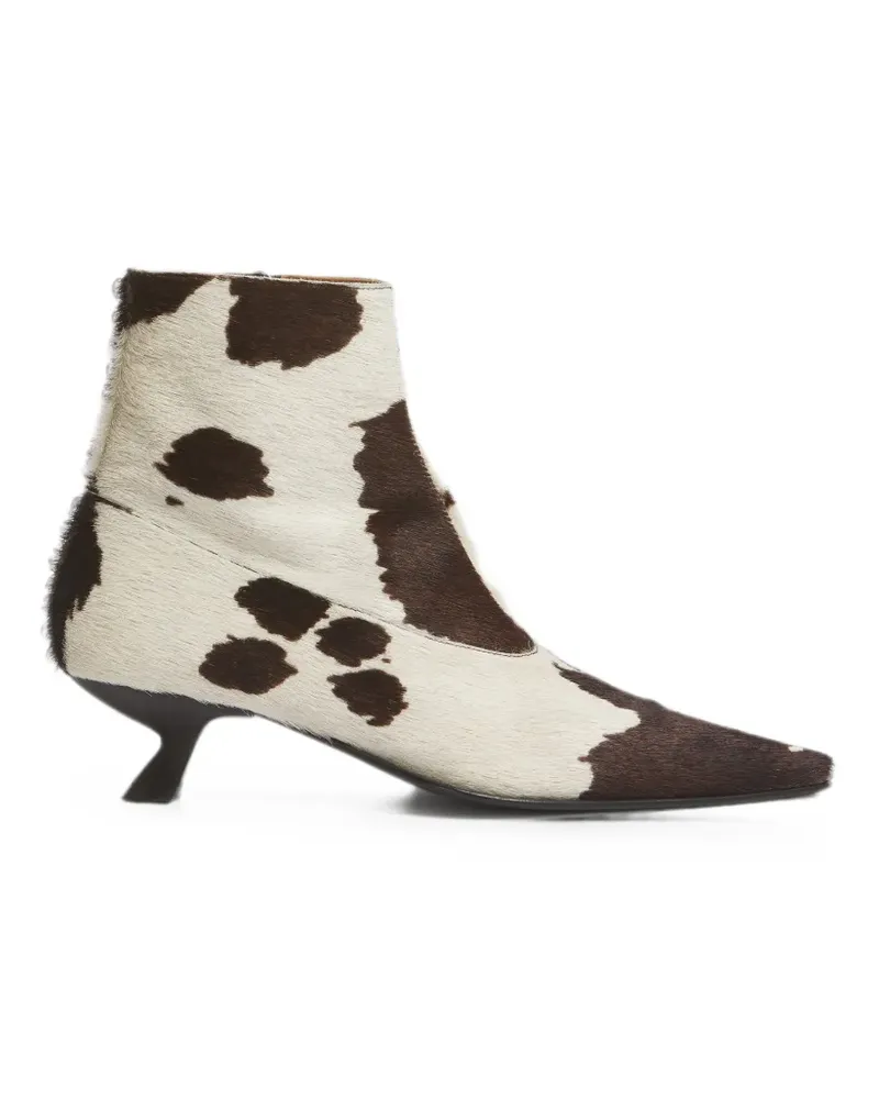 Marni white and brown cow-print ponyhair Cindi boots - Weiß Weiß