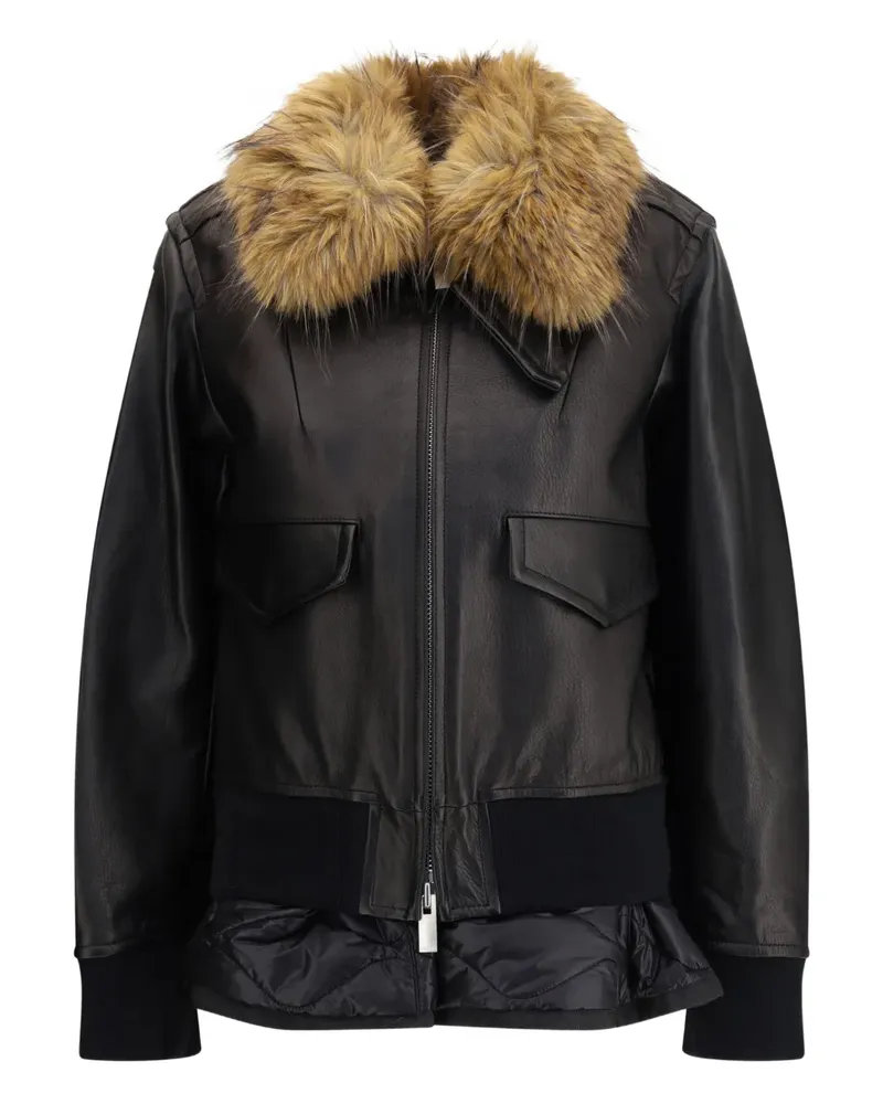 Sacai Lederjacke mit Plüschkragen - Schwarz Schwarz