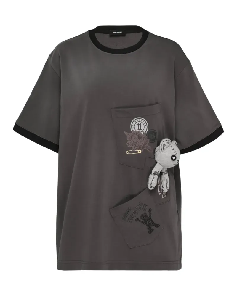 WE 11 DONE T-Shirt mit Doodle Teddy-Anhänger - Grau Grau