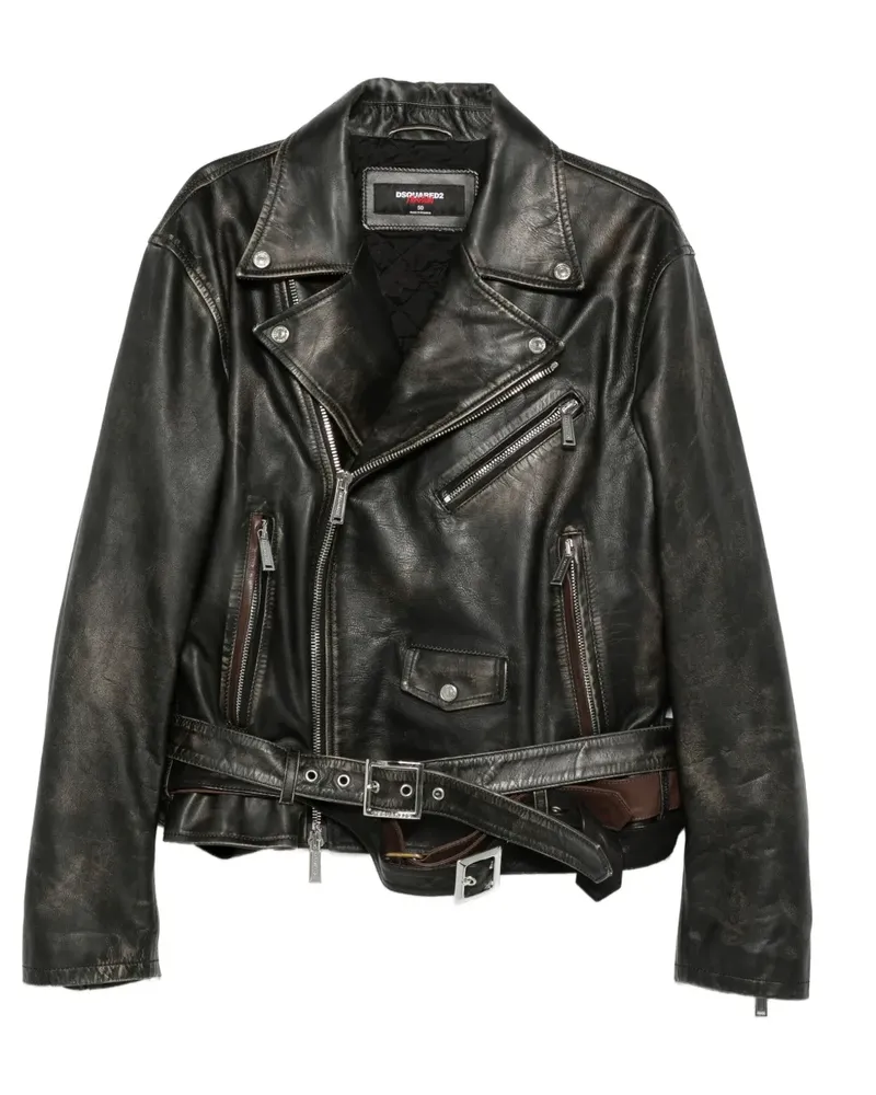 Dsquared2 Bikerjacke mit Gürtel - Schwarz Schwarz