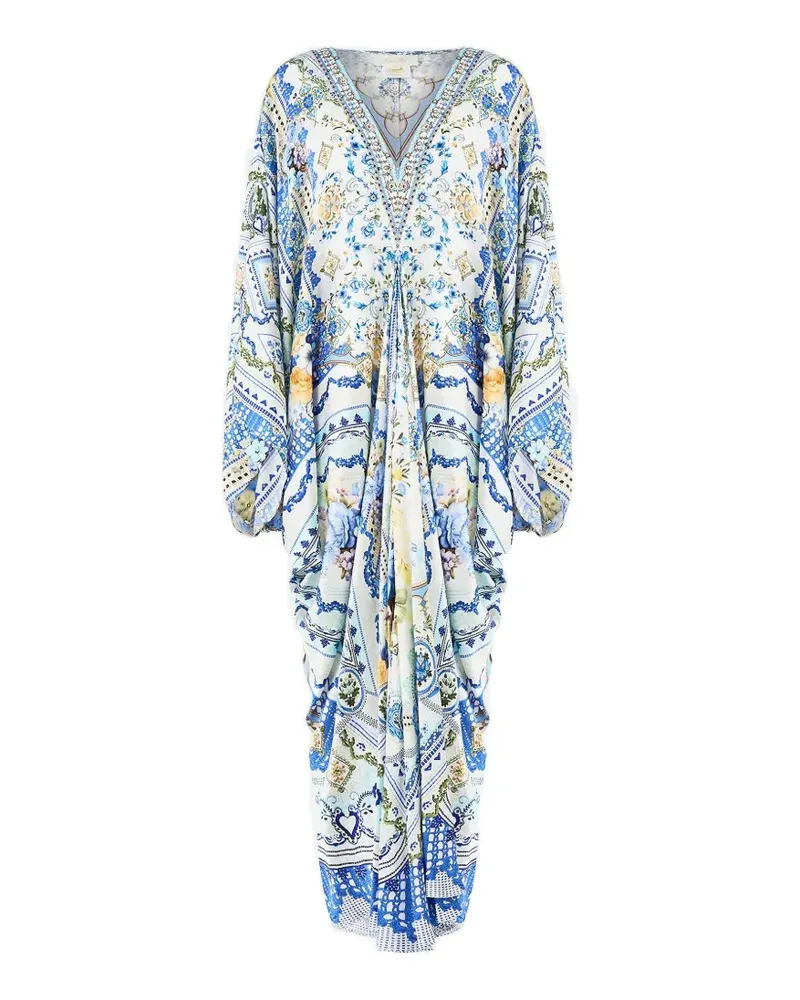 Camilla T-shape floral kaftan - Weiß Weiß