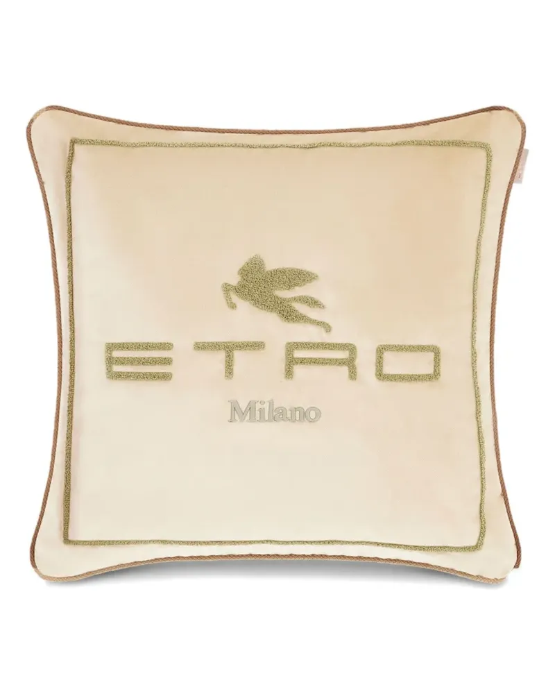 Etro embroidered Pegaso cushion (45cm x 45cm) - Nude Nude