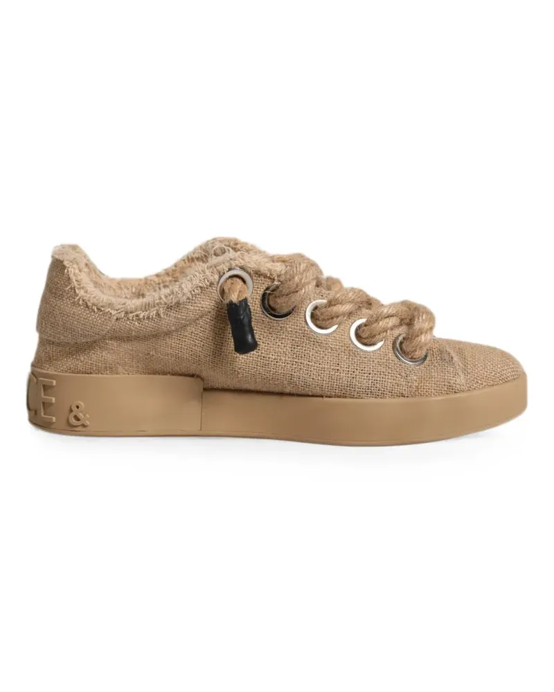 Dolce & Gabbana Ausgefranste Sneakers mit Kordelspitze - Nude Nude