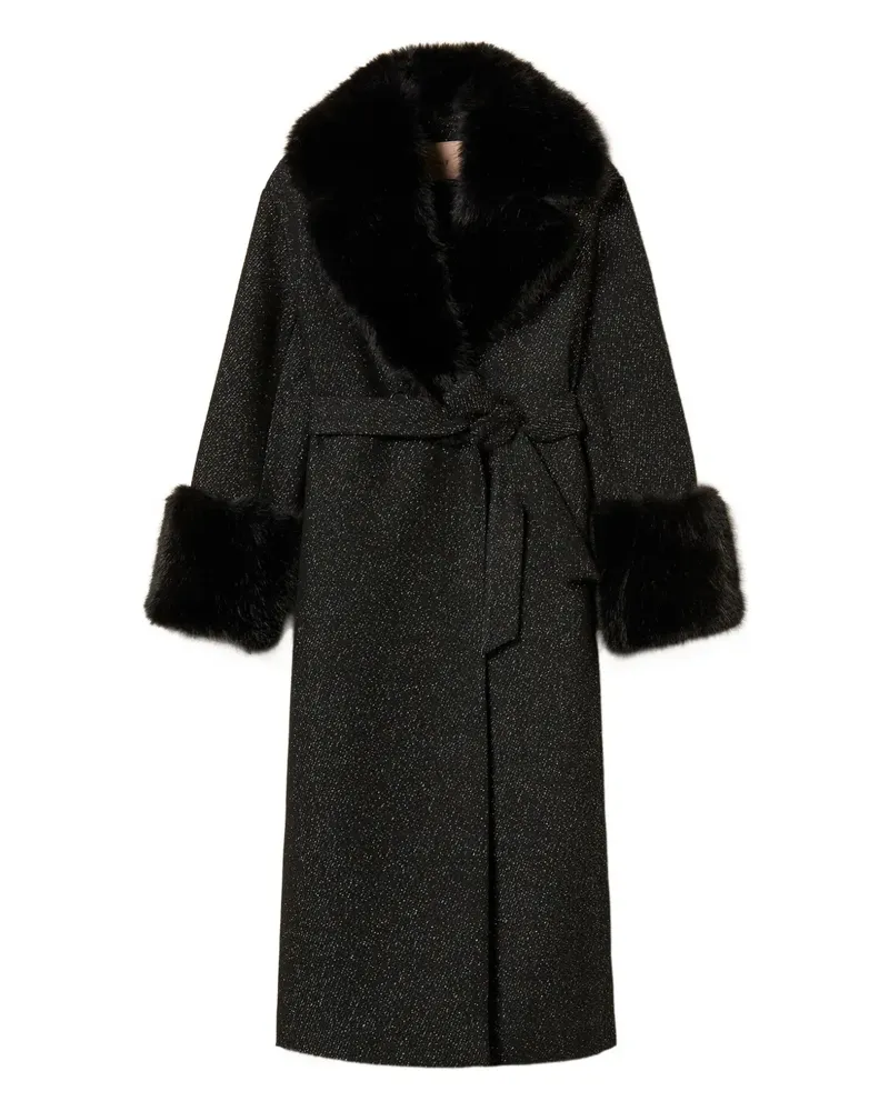 Twin-Set Mantel mit Faux Fur - Schwarz Schwarz
