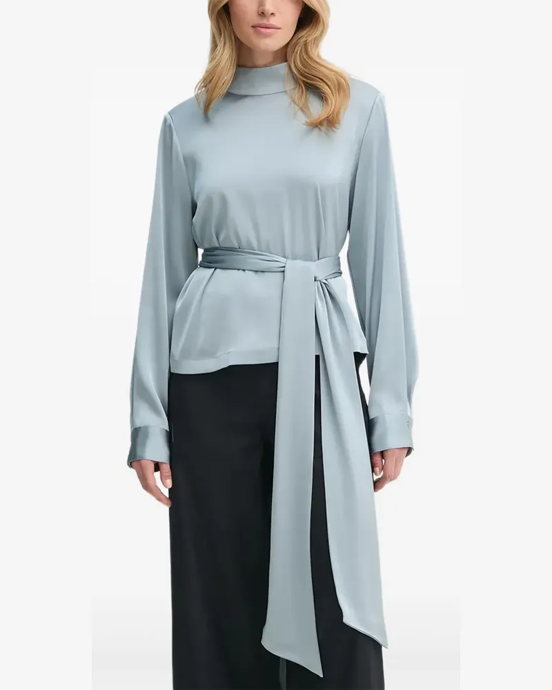 Gestuz Stehkragen-Bluse mit Gürtel - Blau Blau