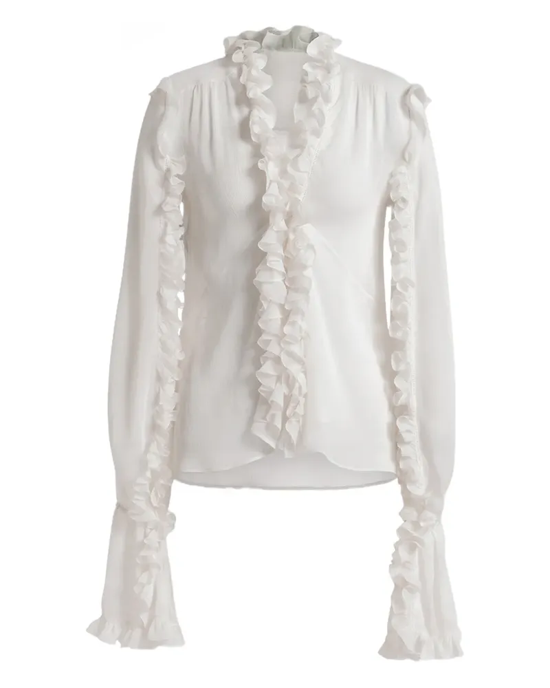 Alberta Ferretti Seidenoberteil mit Volants - Weiß Weiß