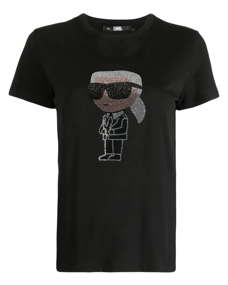 Karl Lagerfeld Ikon T-Shirt mit Strassverzierung - Schwarz Schwarz