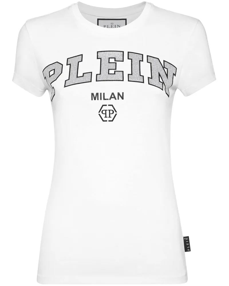 Philipp Plein T-Shirt mit Kristall-Logo - Weiß Weiß