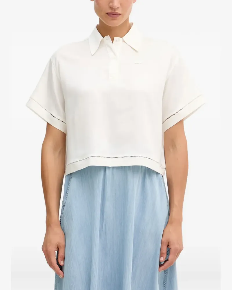 Lacoste Cropped-Hemd mit Leiterstich - Weiß Weiß