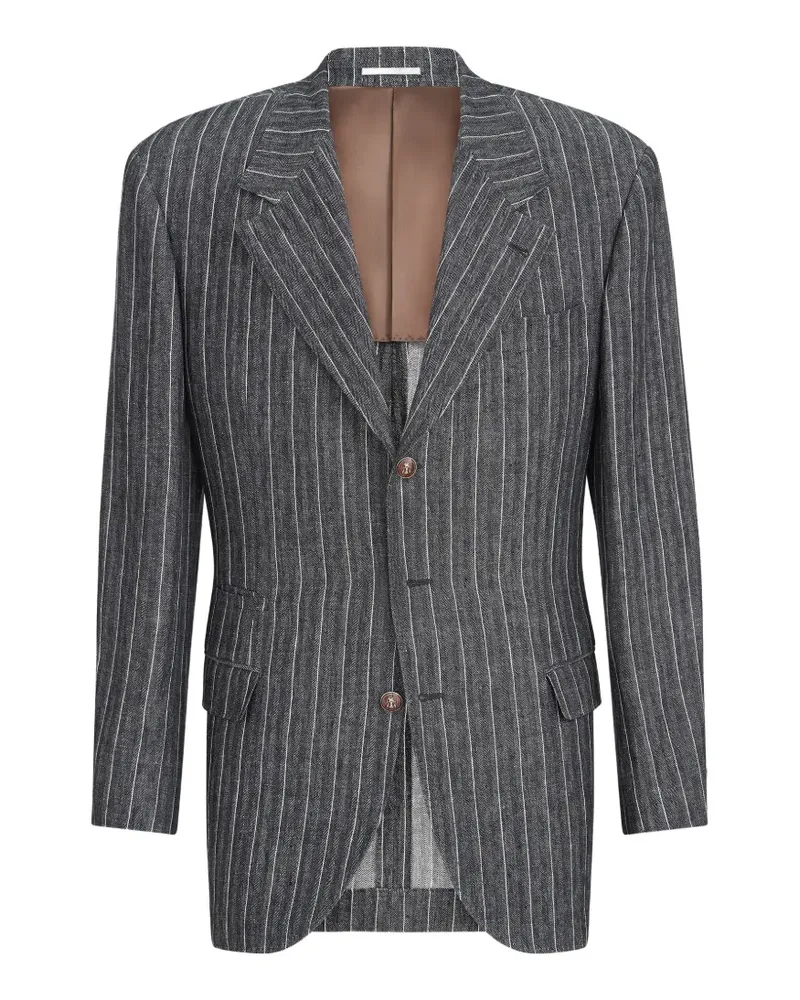 Brunello Cucinelli linen chalk stripe chevron Tailor blazer with metal buttons - Grau Grau