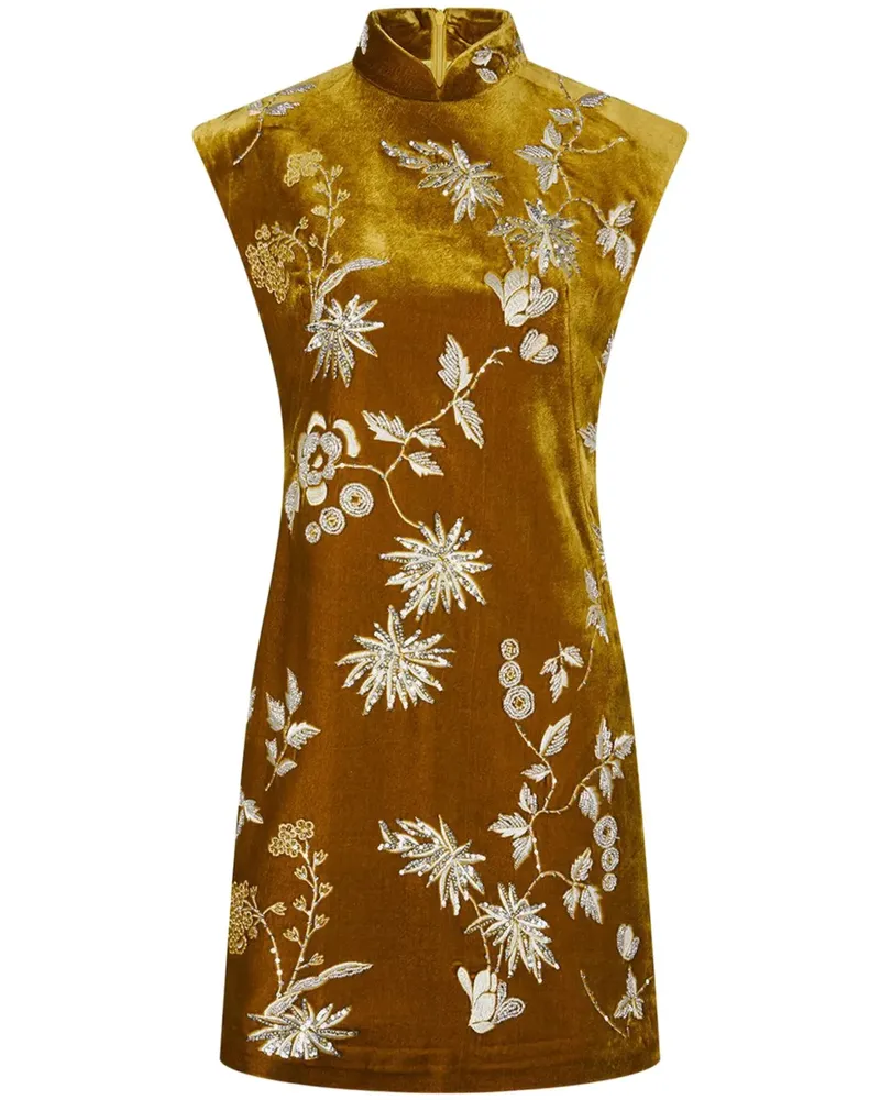 Shanghai Tang Qipao-Kleid aus Samt mit Perlen - Braun Braun