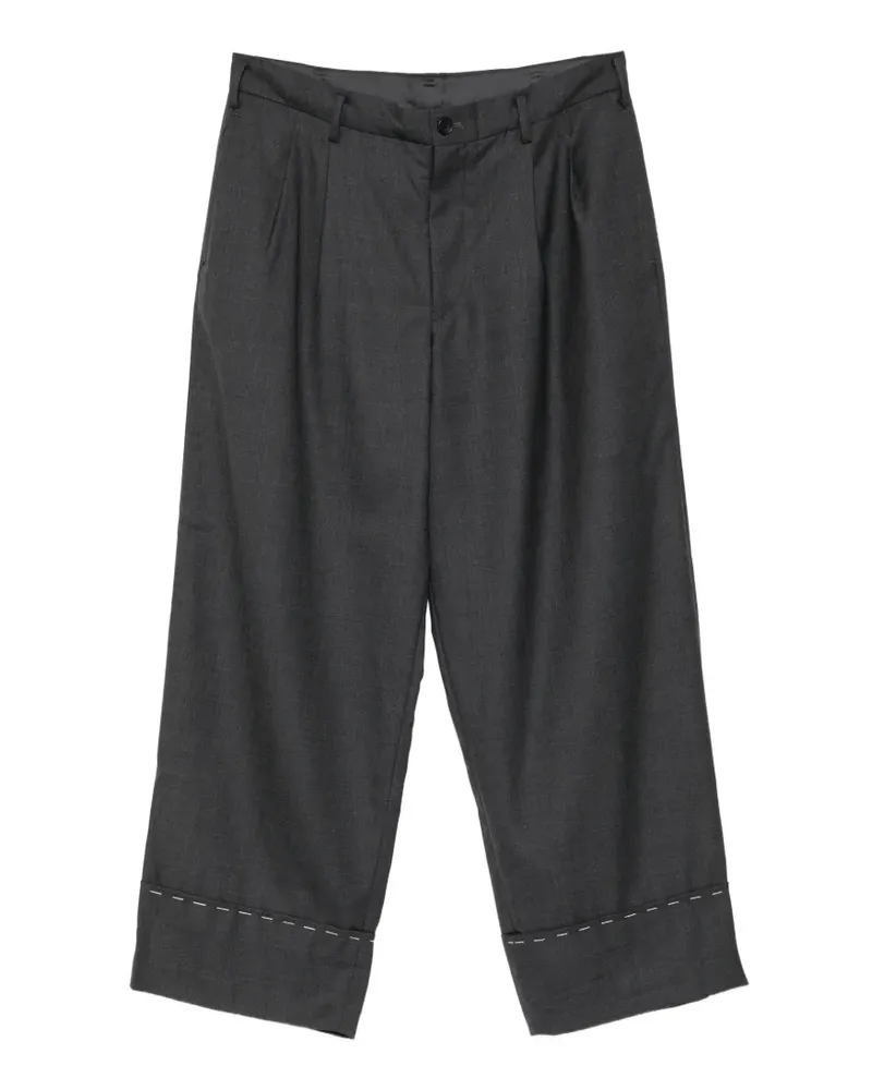 Yohji Yamamoto Bundfaltenhose mit Kontrastnähten - Grau Grau