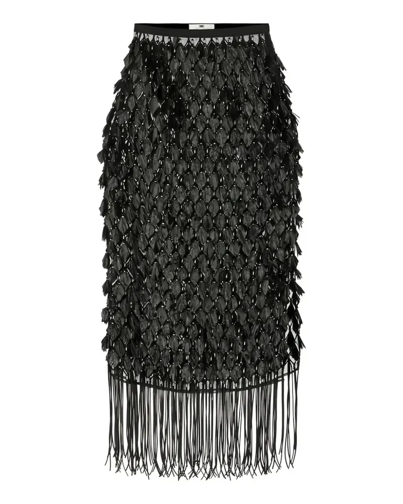 Elisabetta Franchi 3D embroideries fringed midi skirt - Schwarz Schwarz