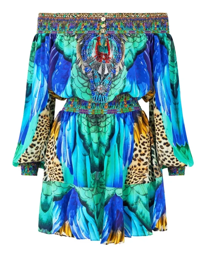 Camilla Jungle Flight off-shoulder short dress - Blau Blau