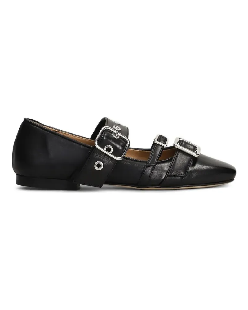 Anna F. eyelet-embellished buckle-strap leather ballet flats - Schwarz Schwarz