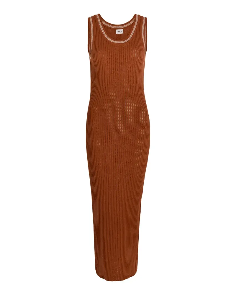 TOD'S ribbed-knit contrast-trim maxi dress - Braun Braun