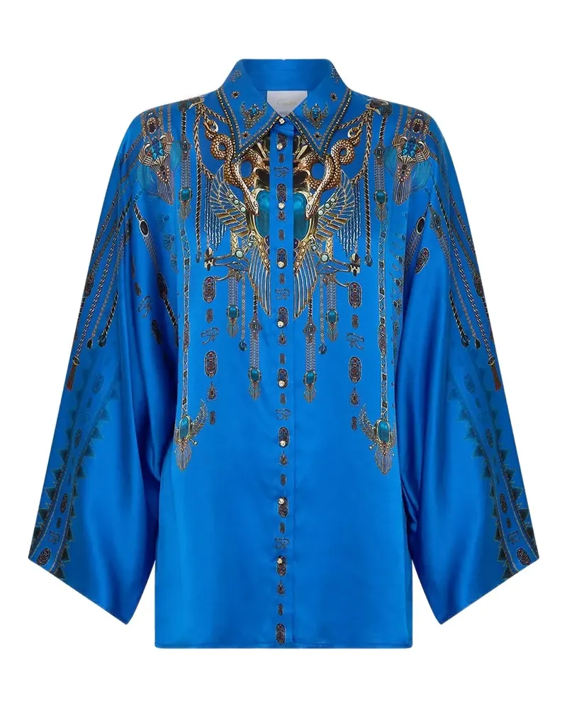 Camilla silk wide-sleeve shirt - Blau Blau
