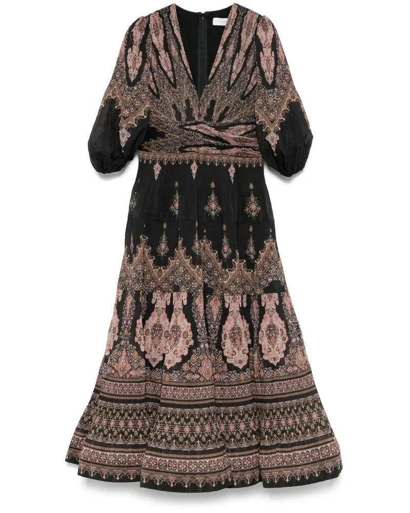 Zimmermann Midikleid mit Falten - Schwarz Schwarz