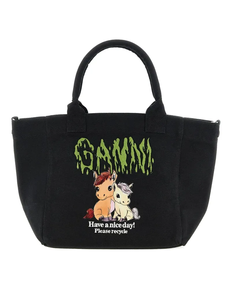 Ganni small logo-print tote bag - Schwarz Schwarz