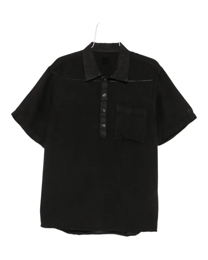 120% Lino short-sleeve chest-pocket shirt - Schwarz Schwarz