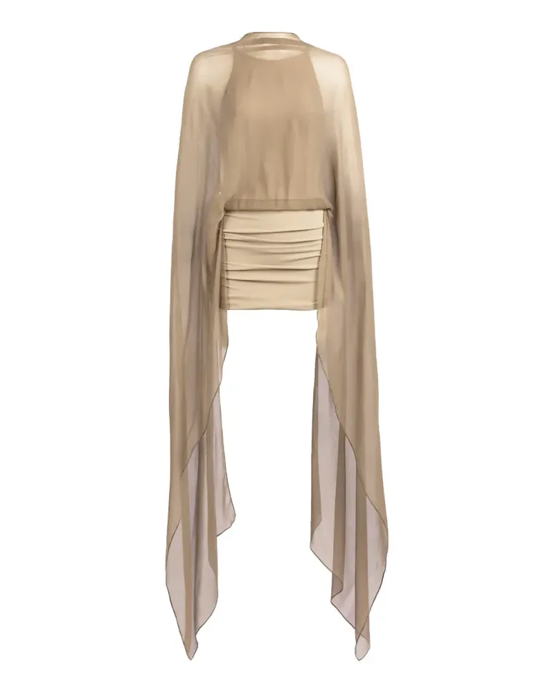Silvia Tcherassi Gerafftes Kedar Minikleid mit Cape-Overlay - Nude Nude