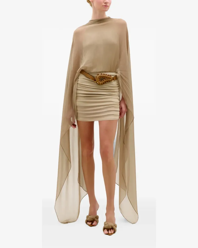 Silvia Tcherassi Kedar cape-overlay ruched mini dress - Nude Nude