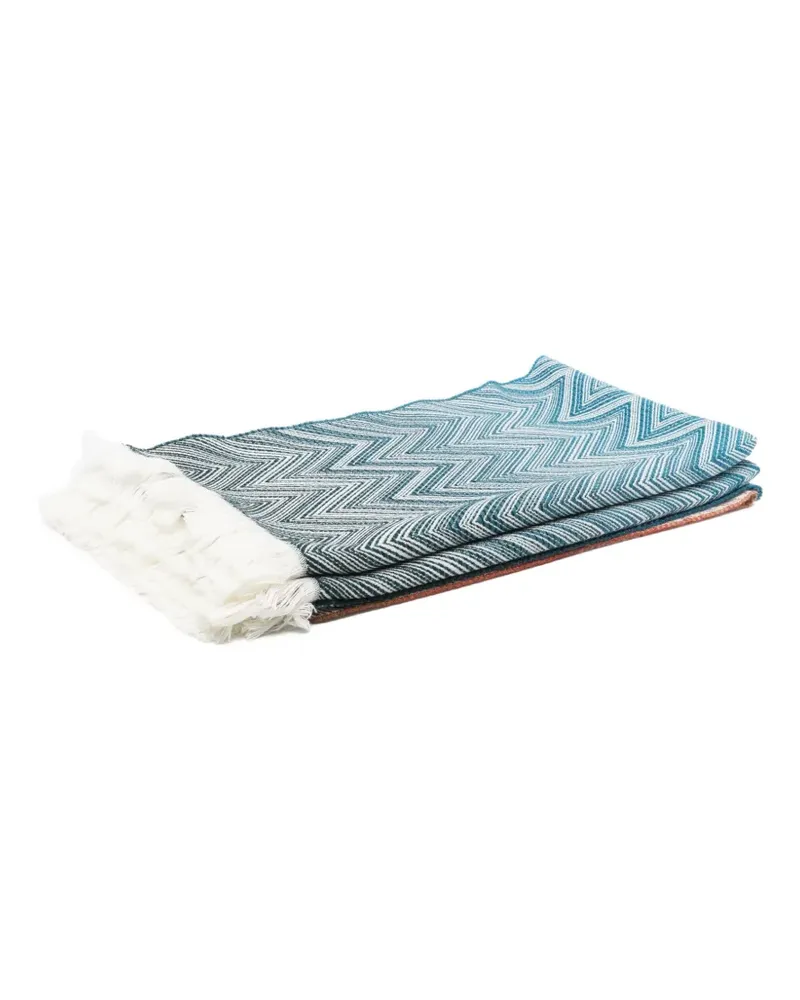 Missoni chevron-pattern fringed blanket (130 x 190) - Blau Blau