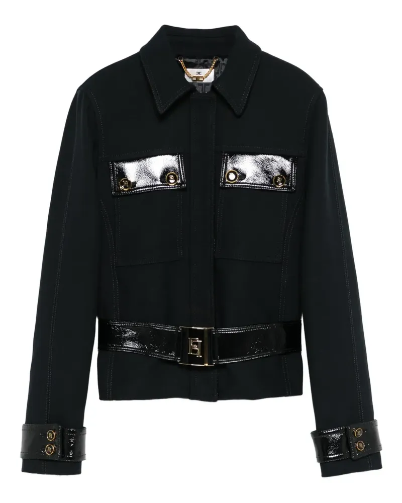 Elisabetta Franchi Jacke in Lackoptik mit Gürtel - Schwarz Schwarz