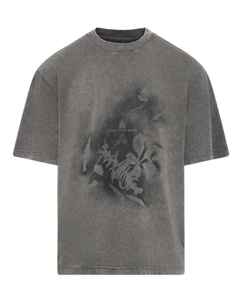 Feng Chen Wang spray-painted plant-motif T-shirt - Grau Grau