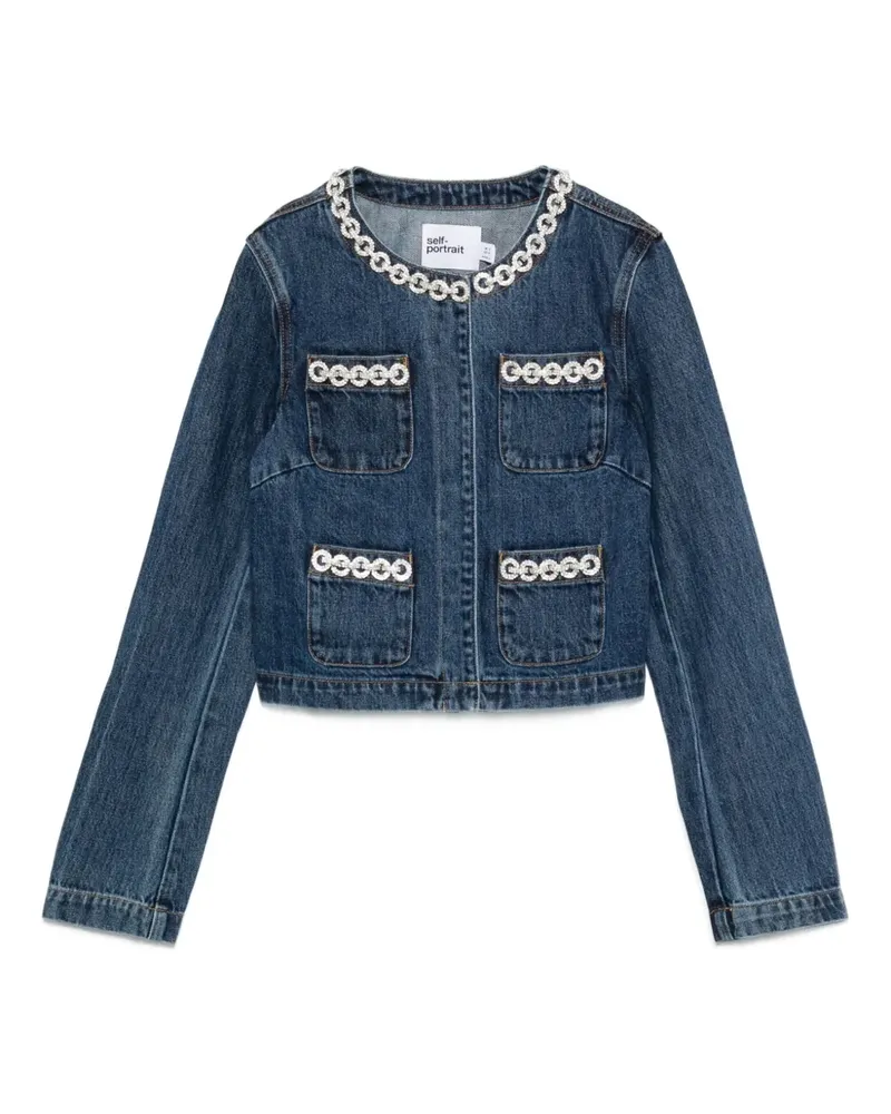 Self-Portrait Jeansjacke mit verzierter Tasche - Blau Blau