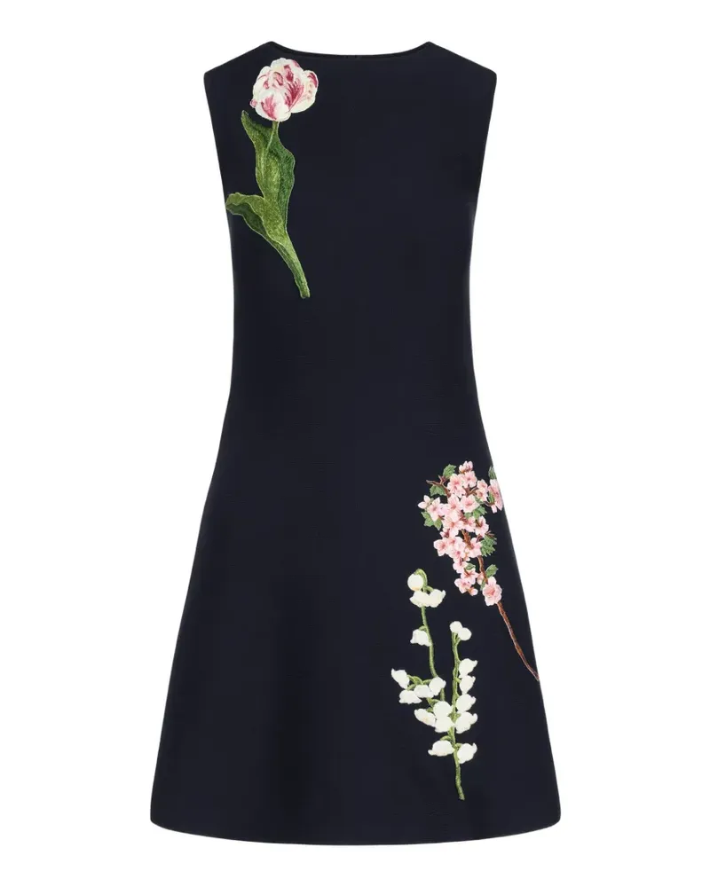 Oscar de la Renta A-Linien-Minikleid mit botanischer Stickerei - Blau Blau