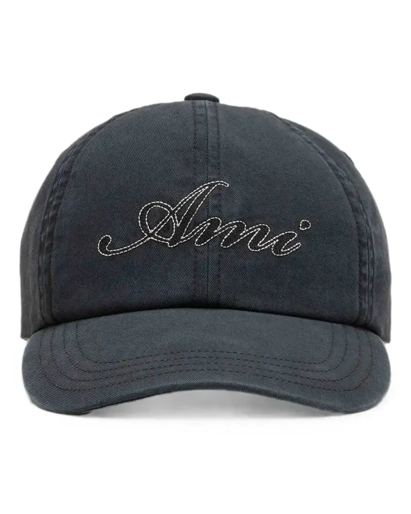 AMI Paris black cotton cap with  emboirery - Schwarz Schwarz