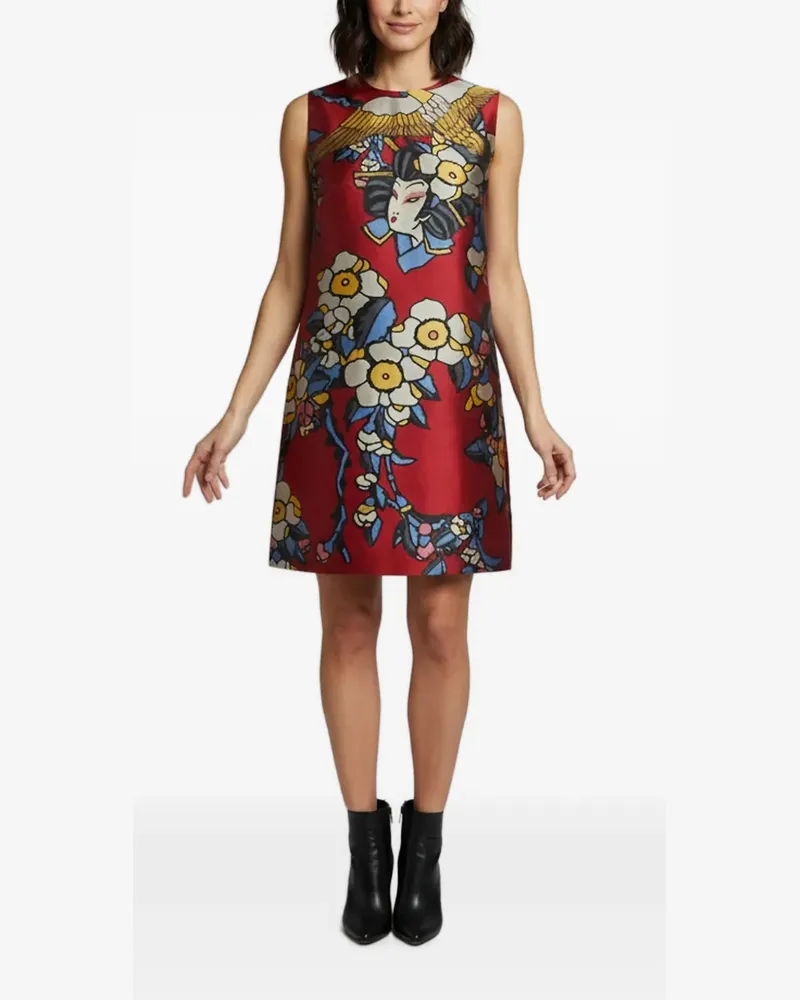 Dsquared2 Geisha and crane motif jacquard shift mini dress - Rot Rot